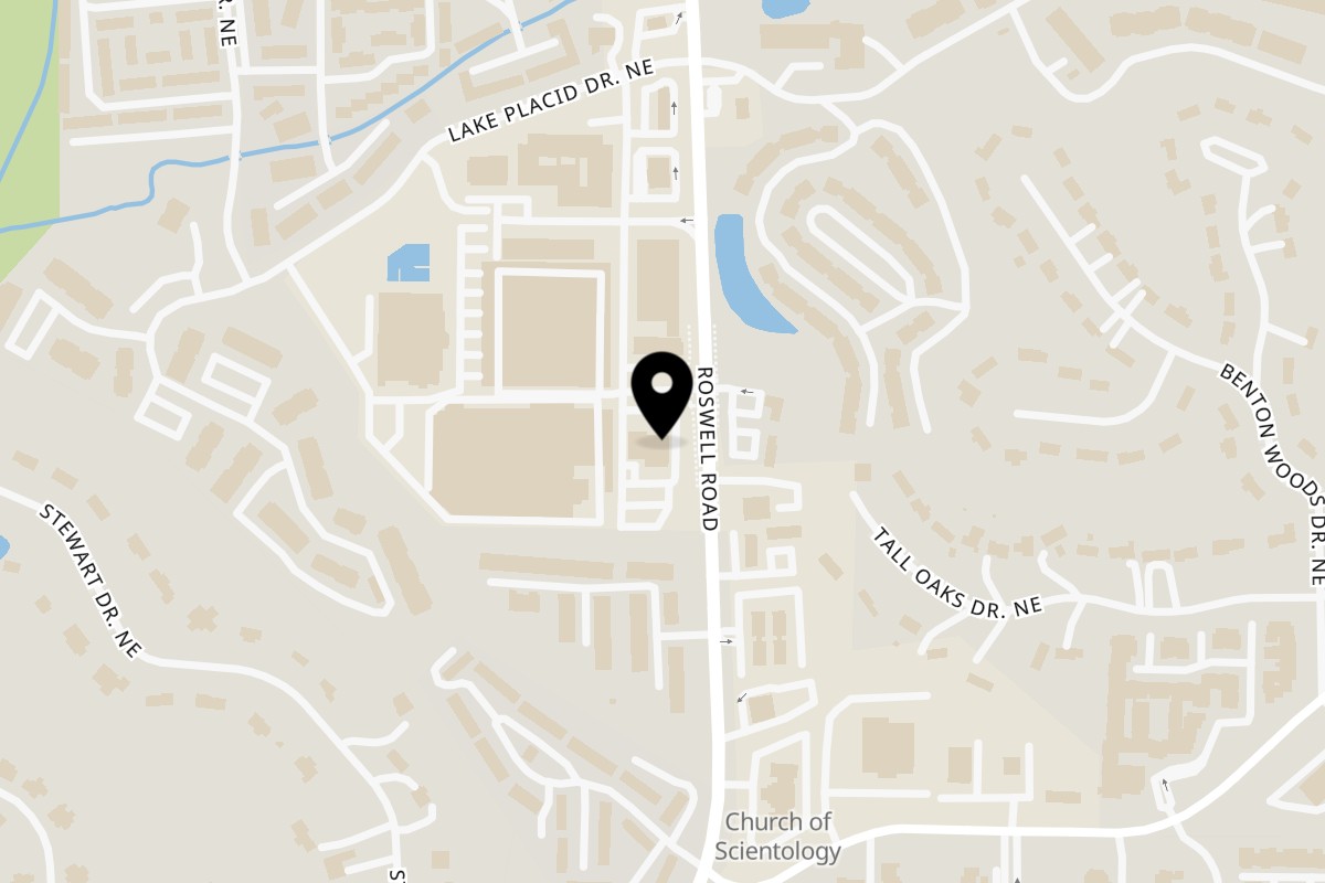 Map showing the location of Colonial Kitchen and Bar Thai Restaurant on 5600 Roswell Rd suite a110 in Atlanta